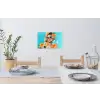 Bloemen - Vrouw - Zonnebril - Blauw Muursticker klein -eettafel