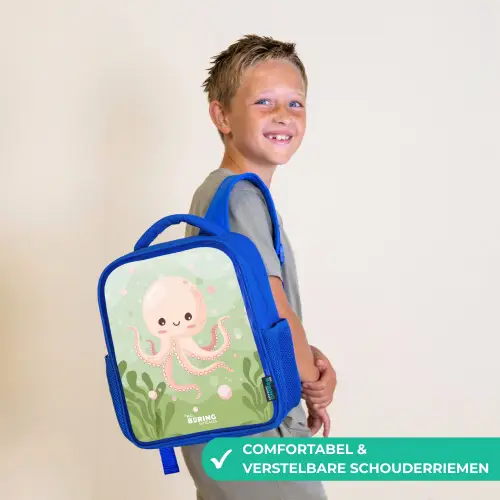 Roze octopus met een lach Kinderrugzak - Blauw middel -sfeer3_NL