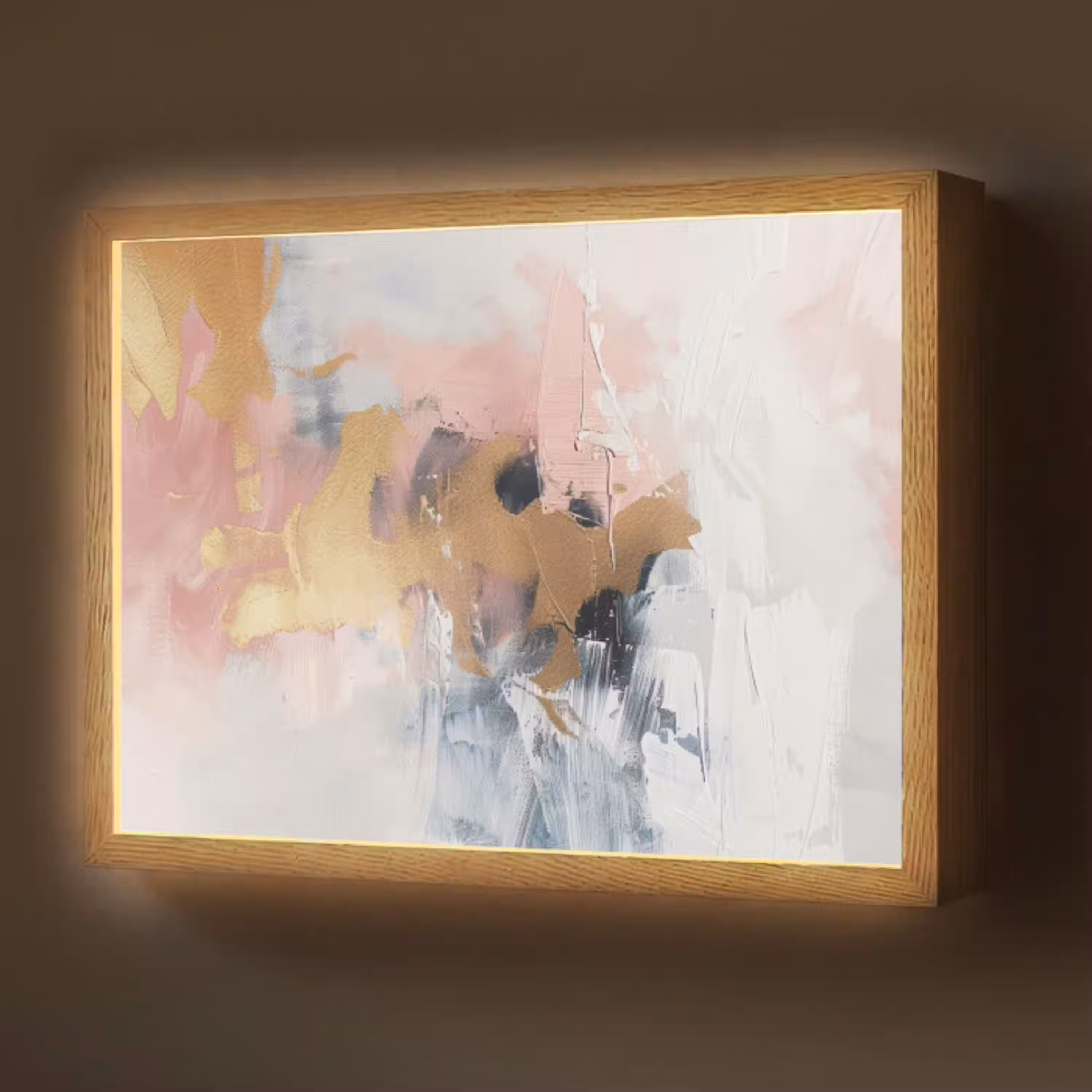 Abstract - Pastel kleuren - Goud - Modern - Aesthetic Light Box met batterij (Wandlamp) middel -z3d_website
