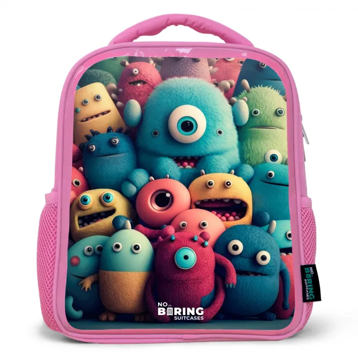 Zachte en bolle monsters Kinderrugzak - Roze middel -3d