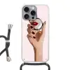 Spiegel - Rode lippen Hoesje iPhone 16 Pro Max met koord klein -3d