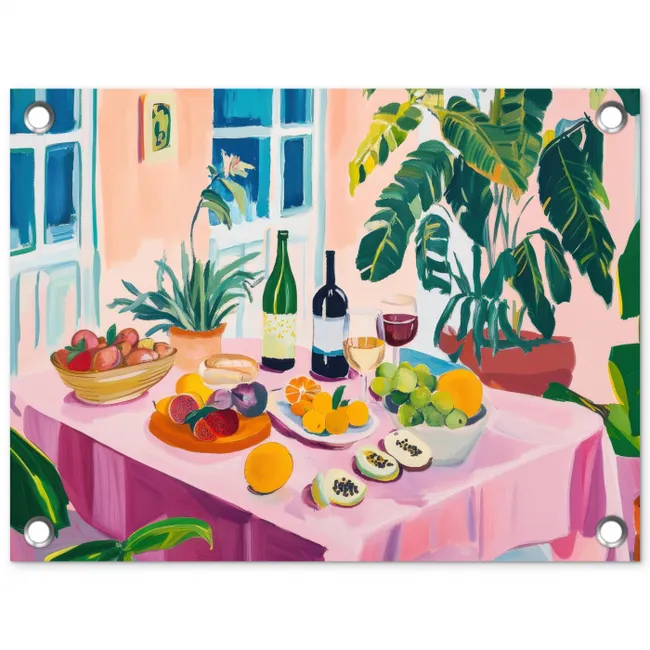 Tafel - Wijn - Fruit tuinposter los doek klein -3d