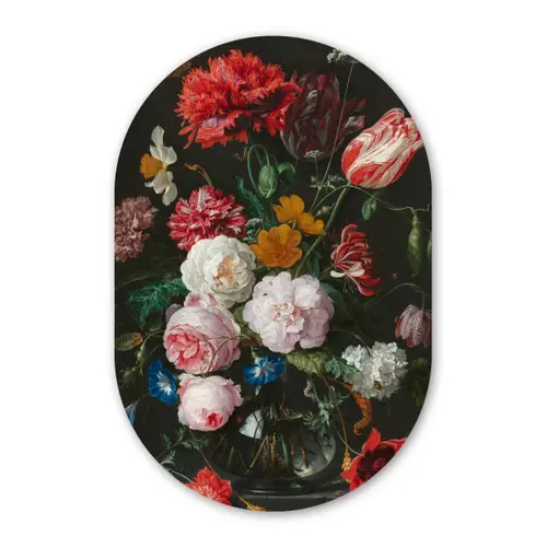 Stilleven met bloemen in een glazen vaas - Schilderij van Jan Davidsz. de Heem Wandcirkel Ovaal Forex klein -3d