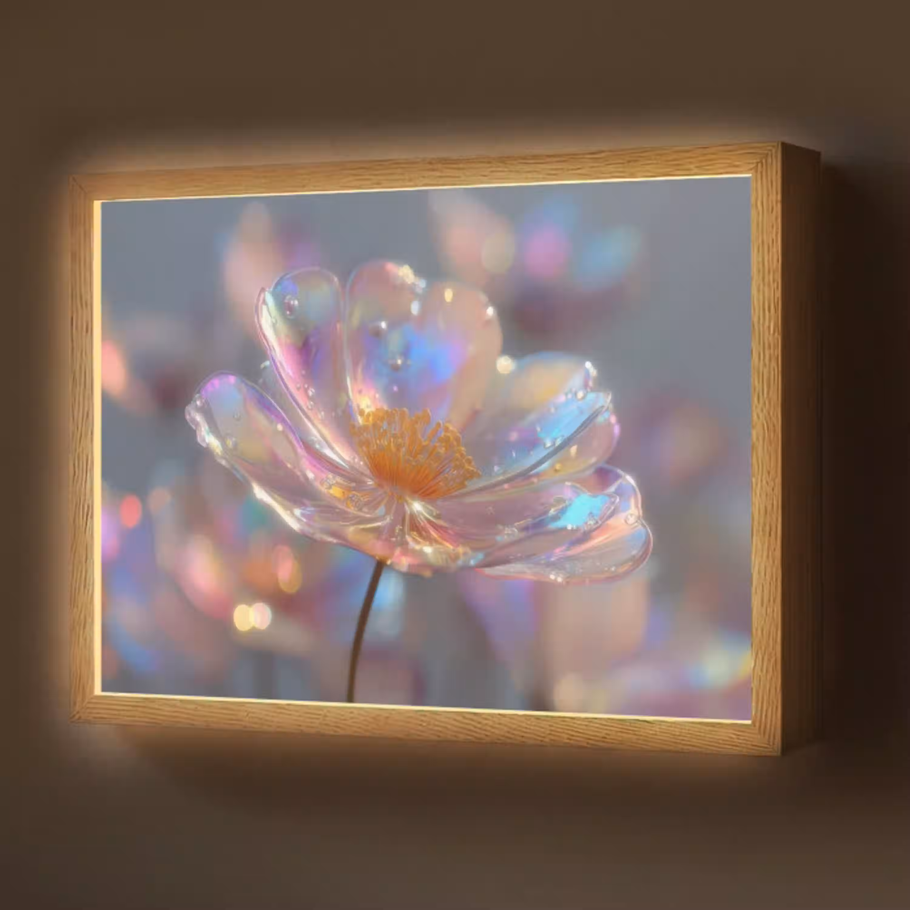 Bloem - Transparant - Pastelkleuren - Druppels Light Box met batterij (Wandlamp) middel -z3d_website