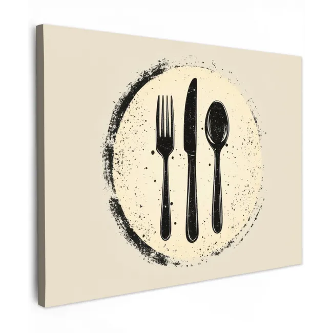 Canvas Print - Black - Cutlery - Round