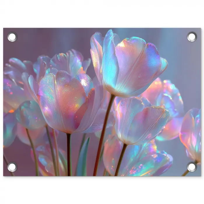 Tulpen - Glazen - Bloemblaadjes - Pasteltinten tuinposter los doek klein -3d