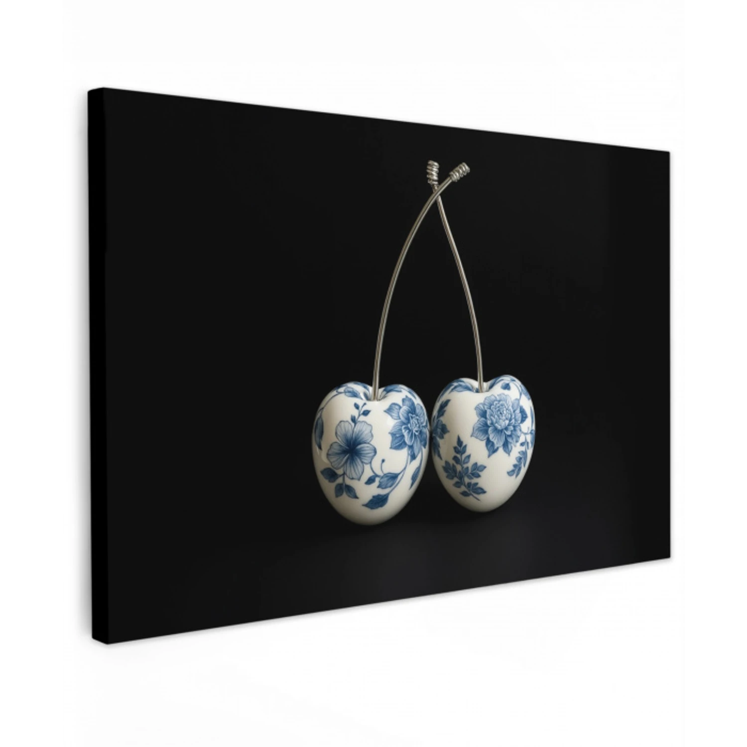 Kersen - Delfts blauw - Fruit Tuinposter op houten frame 2 cm dik klein -3d