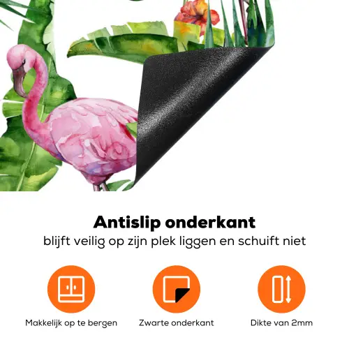 Flamingo - Bloemen - Bladeren - Jungle - Tropical Inductie beschermer vinyl 3mm groot -zzzzzzz-td-onderkant