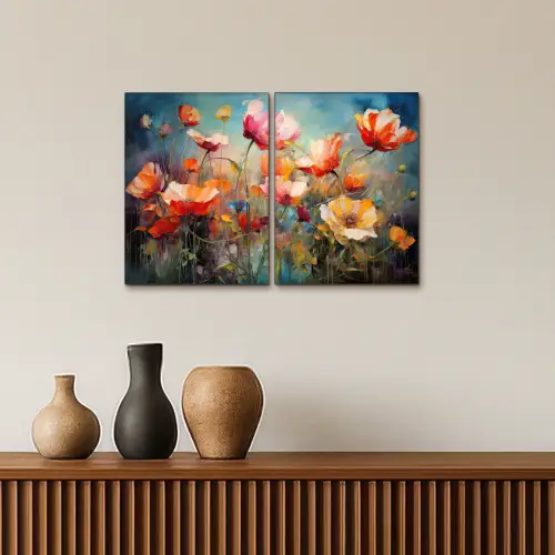 Bloemen - Kleurrijk - Abstract Canvas - Meerluiken 2 luik klein -sfeer3