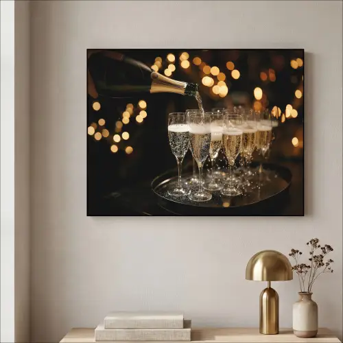 Lichtjes - Champagne - Dienblad - Glazen Textielframe - compleet frame klein -sfeer2