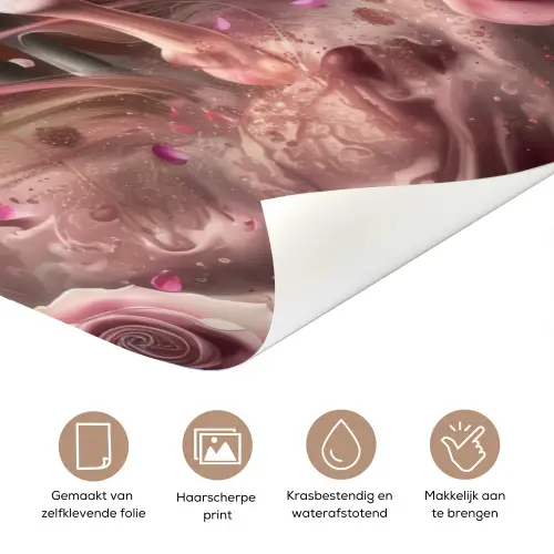 Eenhoorn - Meisje - Roze - Bloemen - Sprookje deurposter klein -closeup_NL