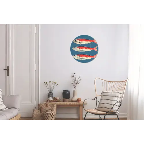 Vissen - Rood - Blauw Wandcirkel aluminium klein -woonkamer