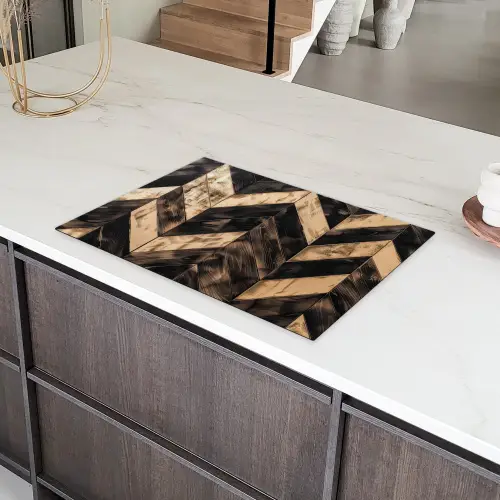 Geometrisch Houtmozaïek Inductie beschermer vinyl 3mm klein -sfeer8