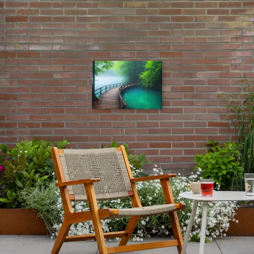Brug - Water - Rivier - Bos Tuinposter op houten frame 2 cm dik klein -sfeer3