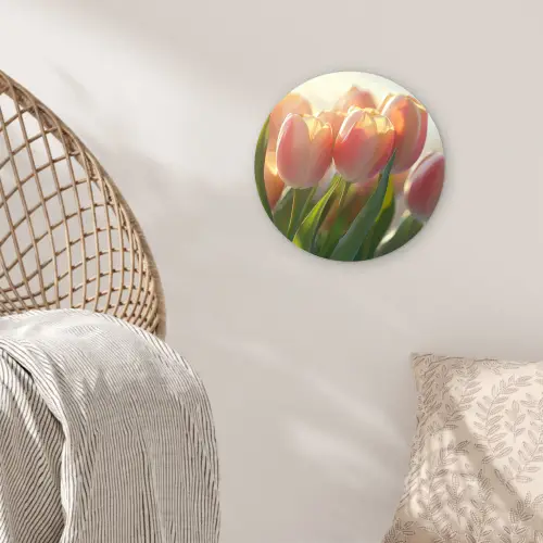 Tulpen - Roze - Zonnestralen Wandcirkel plexiglas klein -sfeer5