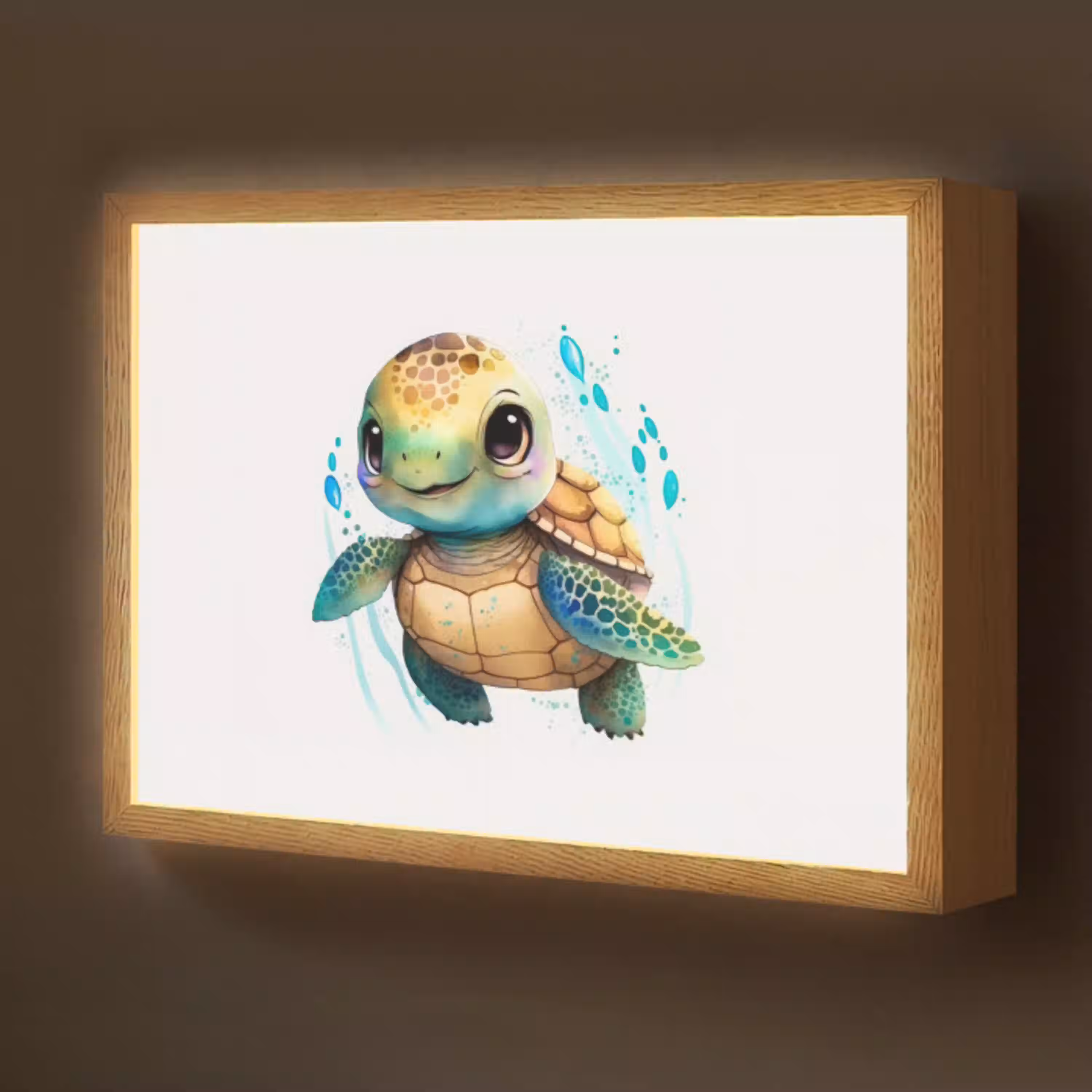 Schildpad - Waterverf - Kleuren - Dieren - Meisjes - Jongens Light Box met batterij (Wandlamp kind) middel -z3d_website