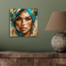 Vrouw - Portret - Goud - Luxe - Blauw aluminium wit klein -sfeer2