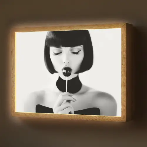 Vrouw - Lolly - Zwart - Wit Light Box met batterij (Wandlamp) middel -z3d_website
