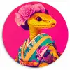 Hagedis - Bloemen - Roze - Kimono Wandcirkel kunststof plaat 5mm dik klein -3d