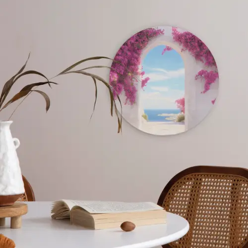 Zee - Roze - Bloemen - Poort Akoestische PET Vilt - Rond klein -sfeer3
