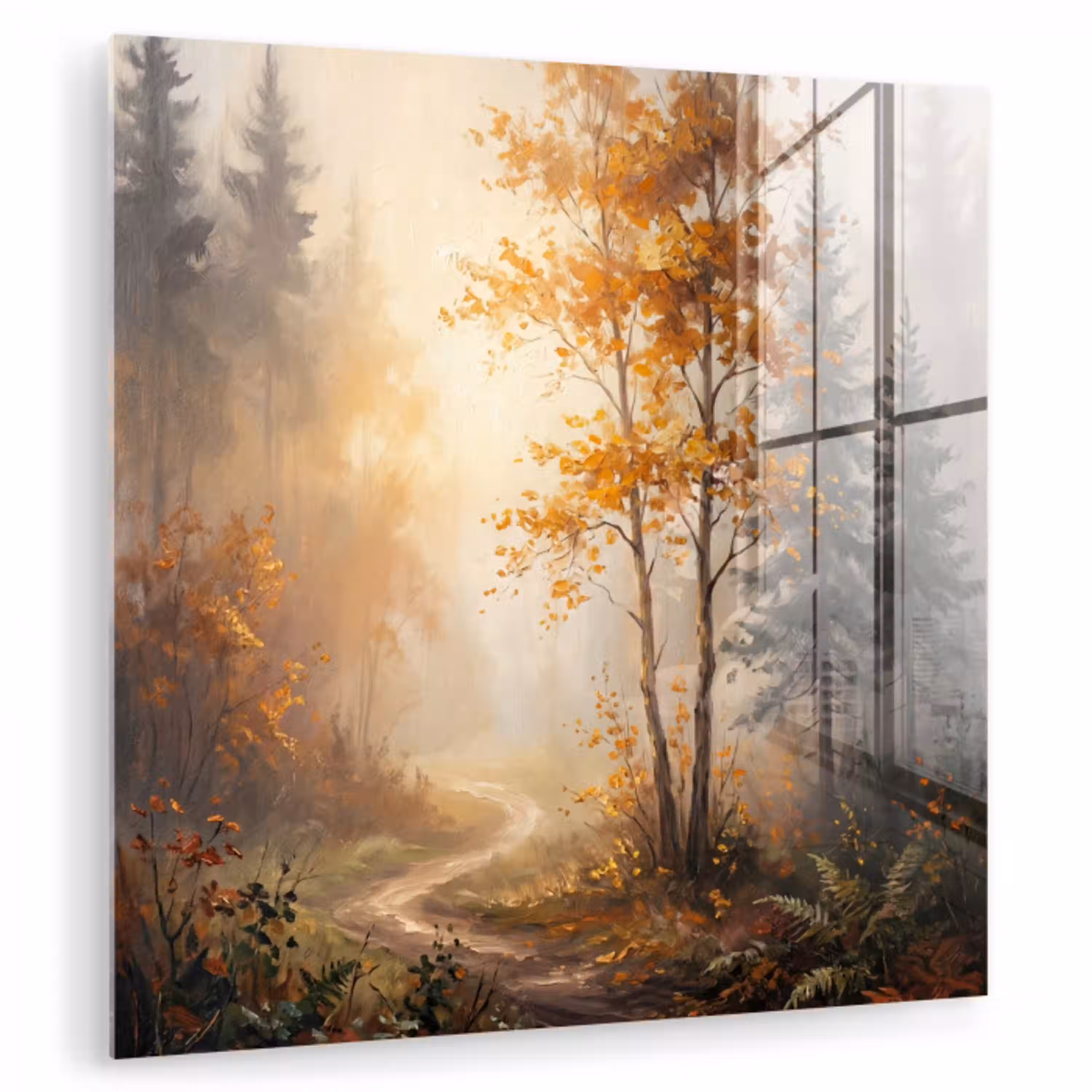 Bospad - Herfstbladeren - Natuur - Schilderachtig - Oranje plexiglas 5mm klein -zzzproduct_nieuw