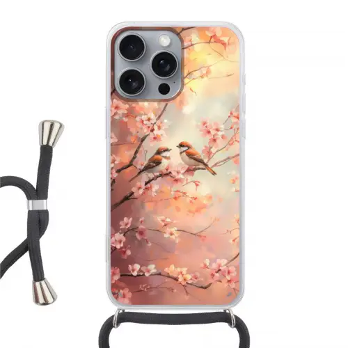 Vogels - Romantic - Bloesemtak Hoesje iPhone 16 Pro Max met koord klein -3d