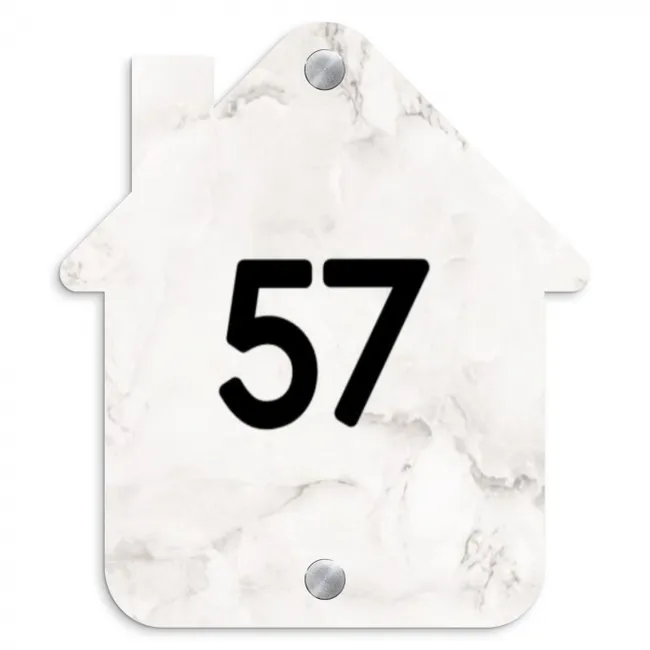 Naambordje voordeur - Huisjesvorm - Wit marmer - Traditioneel