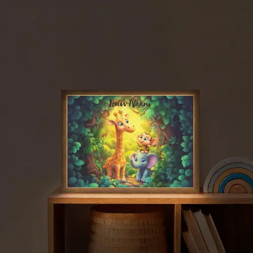 Dieren - Jungle - Giraf - Olifant - Aapje Light Box met batterij (Wandlamp kind) middel -sfeer1_kind