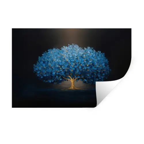 Boom - Blauw - Bladeren - Penseelstreken Muursticker klein -3d