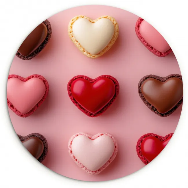 Macarons - Hartjes - Kleurrijk - Roze KitchenYeah - Keuken - Wandcirkel Forex klein -3d