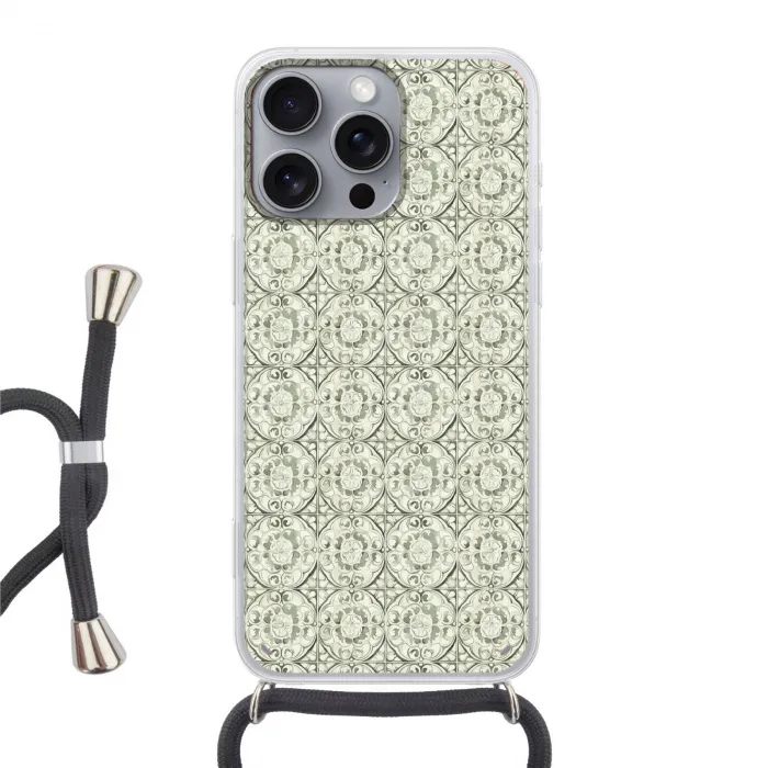 Krulornament - Tegel - Groen Hoesje iPhone 16 Pro Max met koord klein 804 -3d