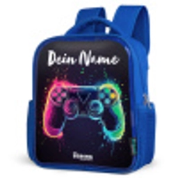 Neon - Controller - Verfspatten - Game Kinderrugzak - Blauw middel -schuin
