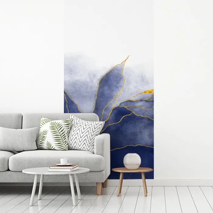 Marmer - Blauw - Marmerlook - Goud - Textuur fotobehang vinyl groot -woonkamer