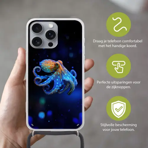 Octopus - Stippen - Blauw - Zee Hoesje iPhone 16 Pro Max met koord klein -sfeer2_NL