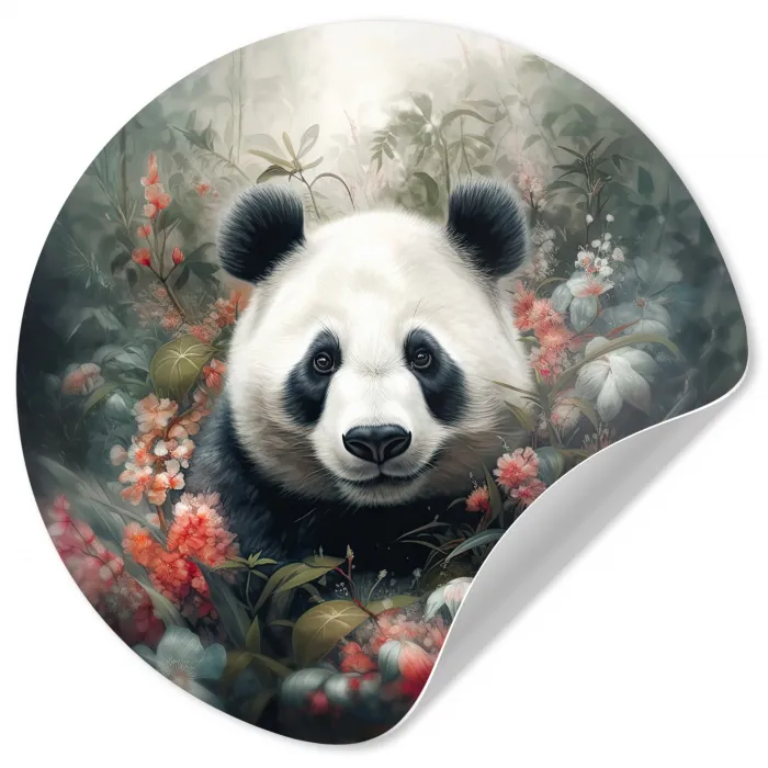 Panda - Wilde dieren - Bloemen - Natuur Wandcirkel behangsticker klein -3d