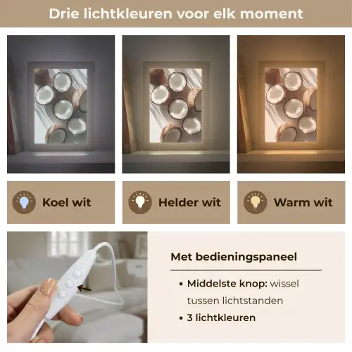 Kokosnoten - Bruin - Shaduw Light Box met kabel (Tafellamp) klein -USP_lichtkleurNL
