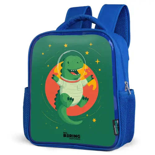 Dino - Planeet - Sterren - Groen Kinderrugzak - Blauw middel -schuin