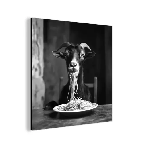 Geit - Bord - Spaghetti - Zwart Wit aluminium wit klein -3d