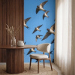 Zwaluwen - Vliegen - Blauw Behang Vlies klein -sfeer1