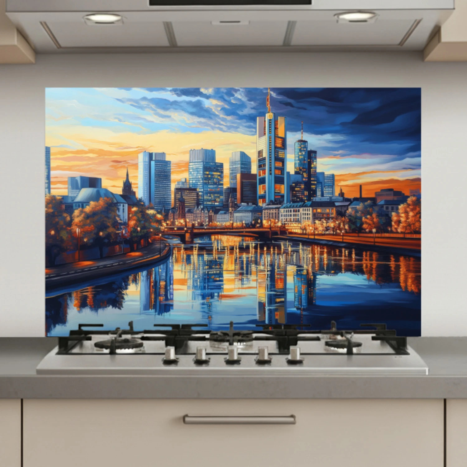 Zonsondergang Frankfurt - Stad - Skyline - Water keuken achterwand spatscherm klein -3d_website