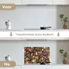 Bloemen - Vlinder - Design - Kunst - Abstract - Schilderij - Oude meesters keuken achterwand spatscherm klein -voor_na_NL