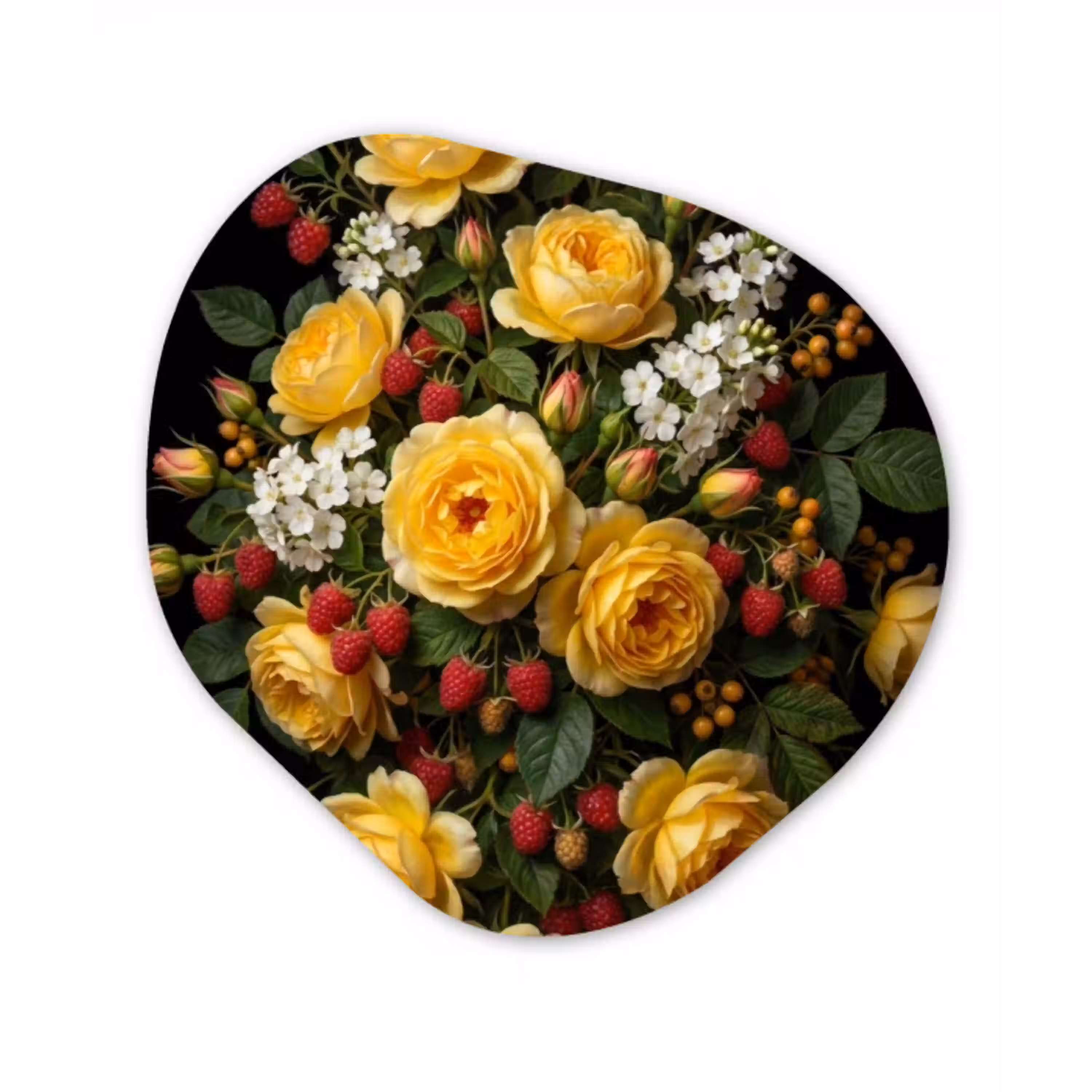 Bloemen - Boeket - Natuur - Klassiek - Geel Wandcirkel Organisch Aluminium middel -3d