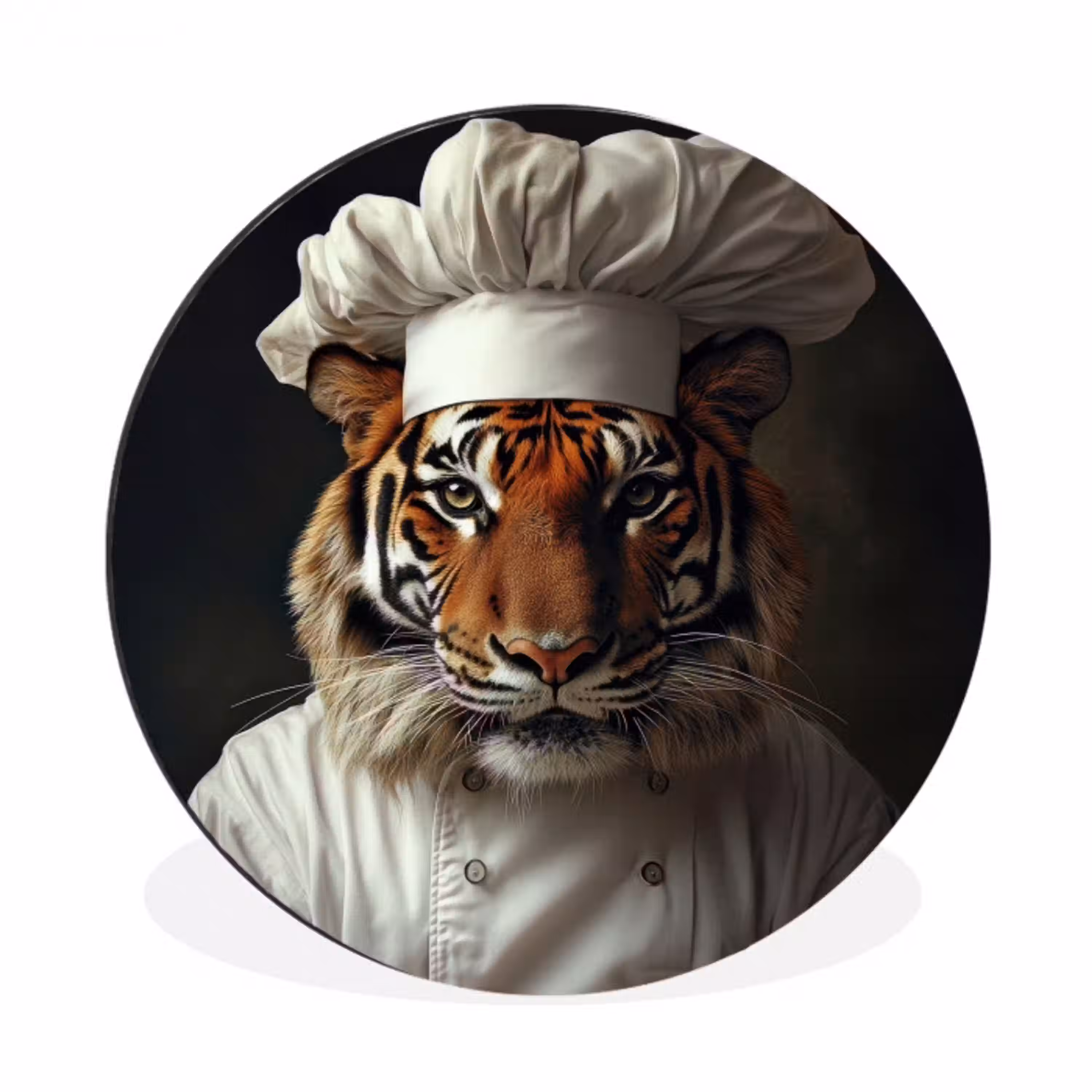 Tijger - Kokskleding - Bruin Wandcirkel aluminium klein -3d