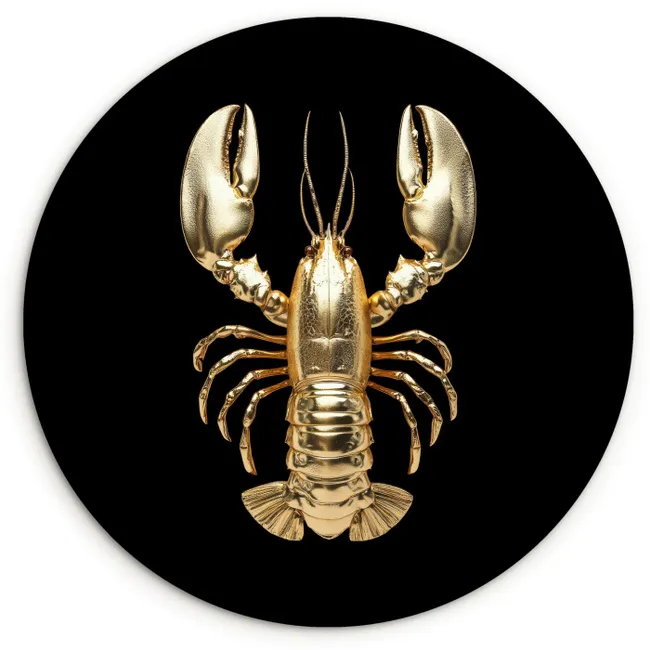 Muurcirkel - Kreeft - Goud - Textuur - Zwart