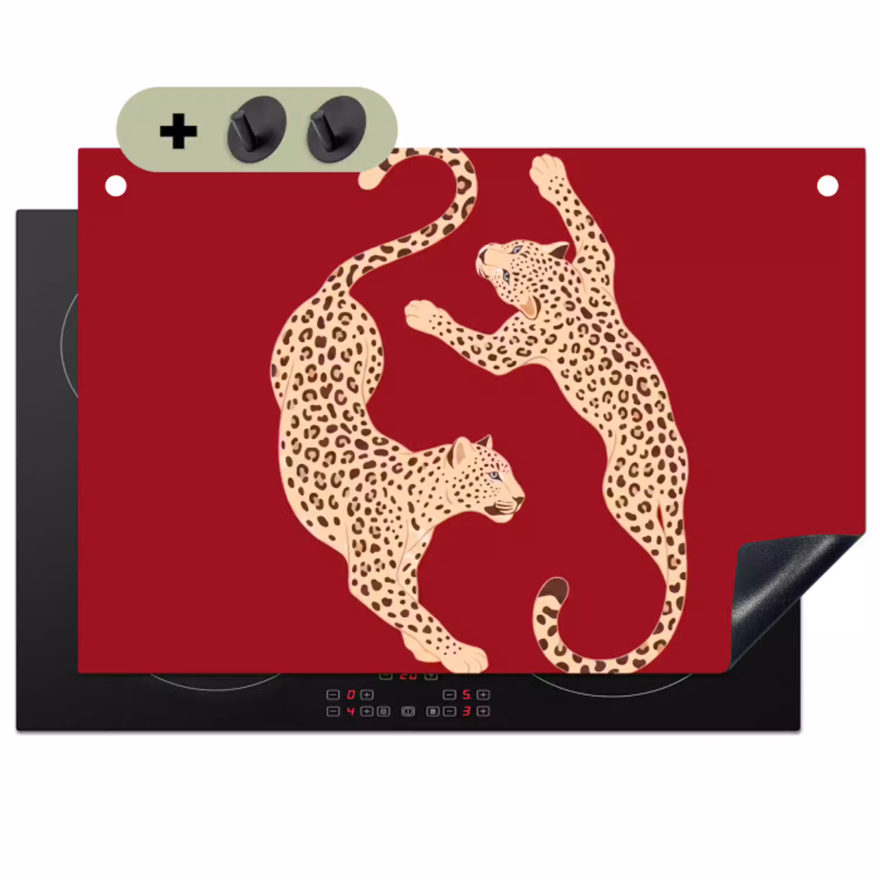 Dieren - Luipaard - Abstract - Rood - Modern Inductie beschemer met haakjes klein -3d