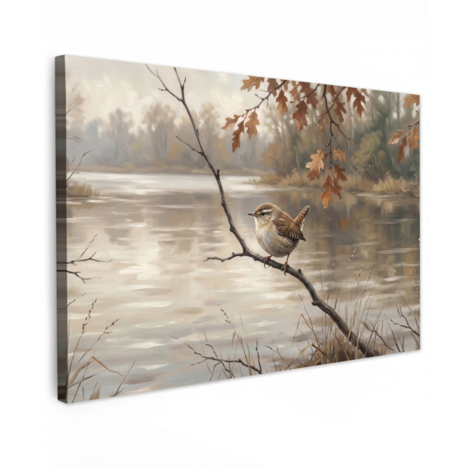 Winterkoninkje - Tak - Rivier - Natuur - Sfeervol canvas 2cm klein -z3d