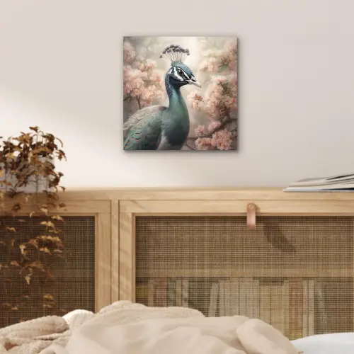 Pauw - Vogels - Bloemen - Boom - Botanisch aluminium wit klein -sfeer3