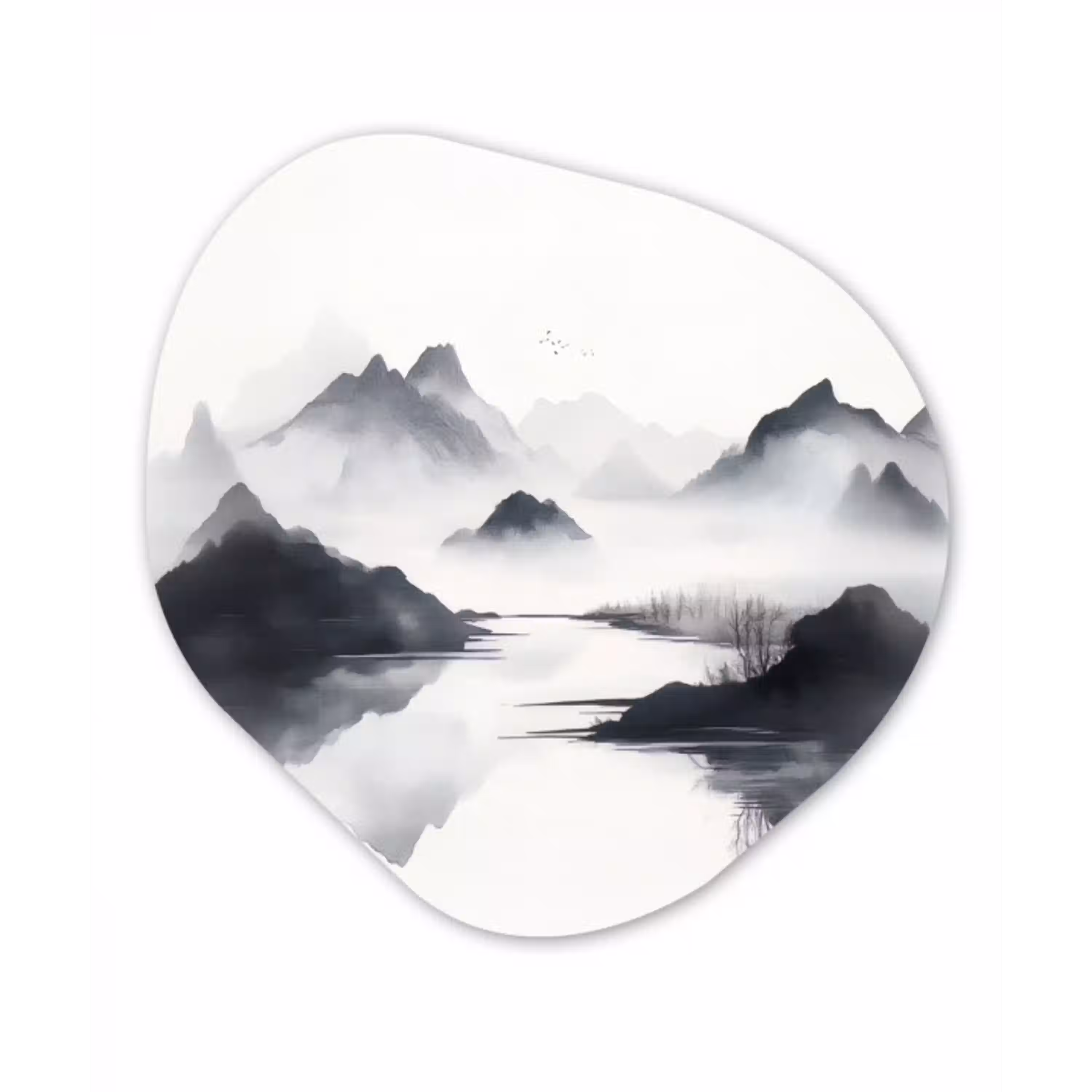 Bergen - Mistig - Water - Wit Wandcirkel Organisch Forex 3mm klein -3d