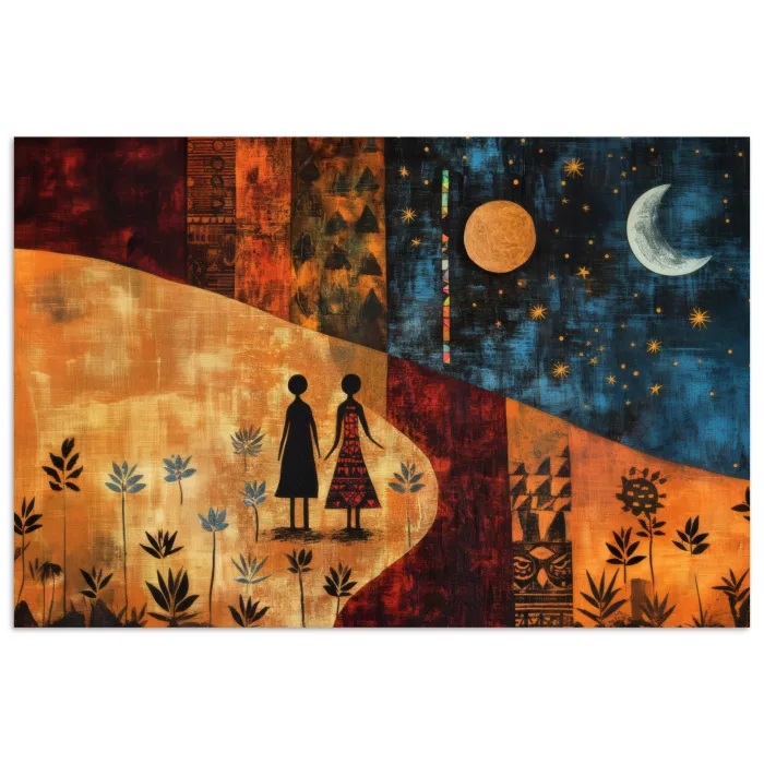 Silhouetten - Abstract - Zon - Maan poster papier klein -3d