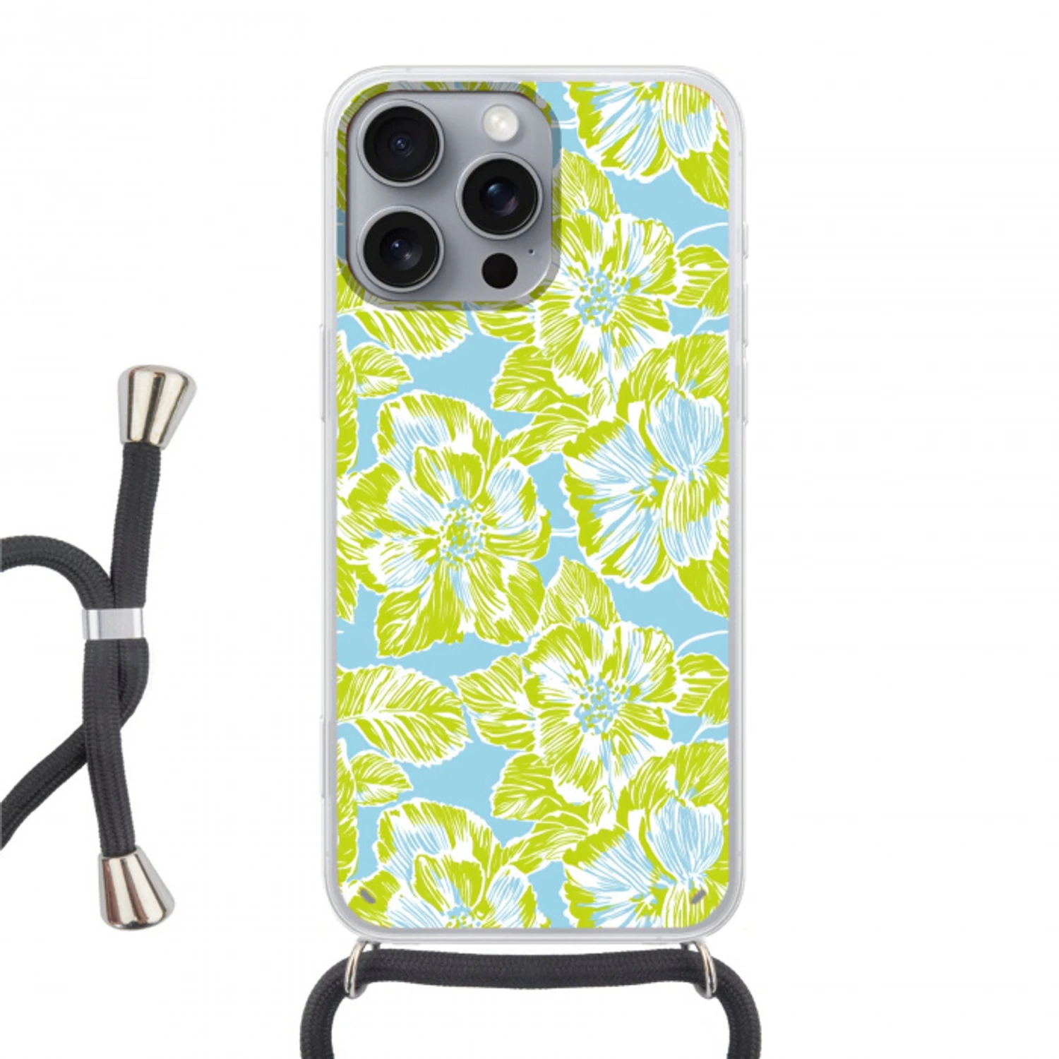 Modern - Bloemen - Groen Hoesje iPhone 16 Pro Max met koord klein 804 -3d